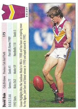 1993 Select AFL #175 David Bain Back